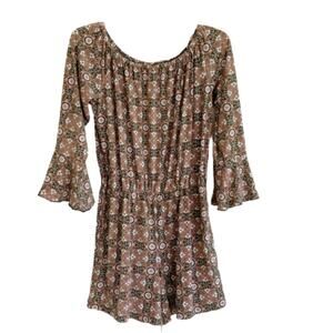 Du Jour Romper Off The Shoulder Bell Sleeves Print Romper Size Medium